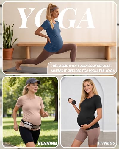 Ficerd 3 Pack Women's Maternity Side Ruched T-Shirts - color: Black, Haze Blue, Khaki, size: X-Large