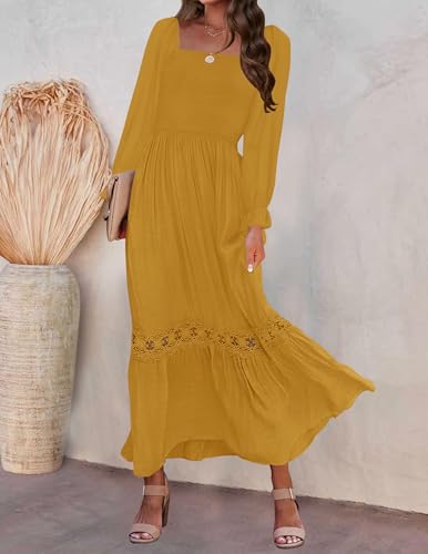 ZESICA Women's 2026 Boho Long Sleeve Fall Maxi Dress - color: Ginger, size: Large