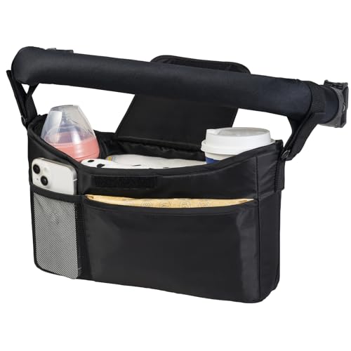 Tiny Twinkle Universal Stroller Organizer with Adjustable Strap - Waterproof Stroller Caddy Fits Baby Jogger, Nuna, Graco, Donna and Bugaboo Strollers（Black） - color: Black, size: CLassic