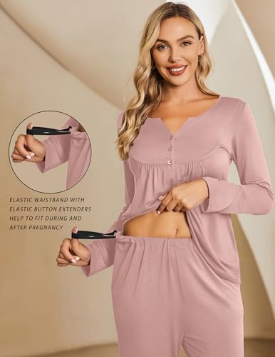 Ekouaer Maternity Nursing Pajama Set Long Sleeve Postpartum Pjs Mom Clothes - color: Mauve, size: Small