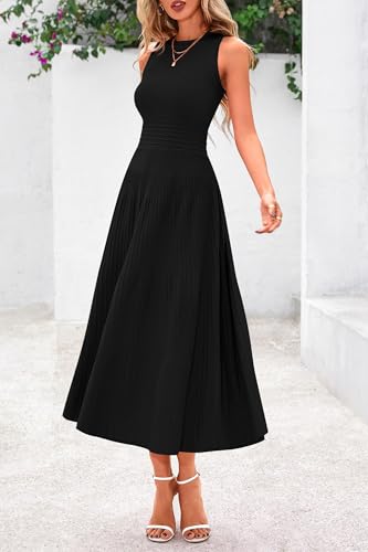 PRETTYGARDEN Women's Summer Pleated Midi Work Dress - color: Black, size: Medium