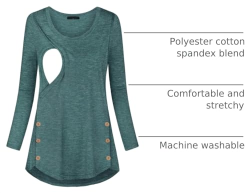 connche Women's Button Side Maternity Tunic Nursing Tops for Breastfeeding - color: Green, size: Small