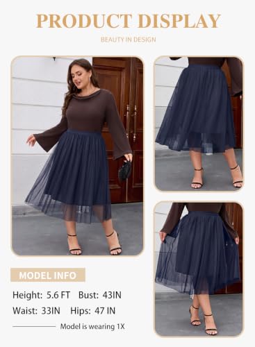 Eytino Plus Size Maxi Skirts for Curvy Women - color: Navy Blue, size: 2X