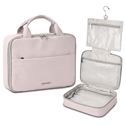 Makeup Bag Hanging Toiletry Bag for Women with Leakproof Compartments - color: Pink
