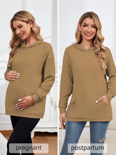 Ecavus Womens Nursing Sweatshirts for Breastfeeding Hidden Zipper Hoodie - color: Light Coffee, size: Small