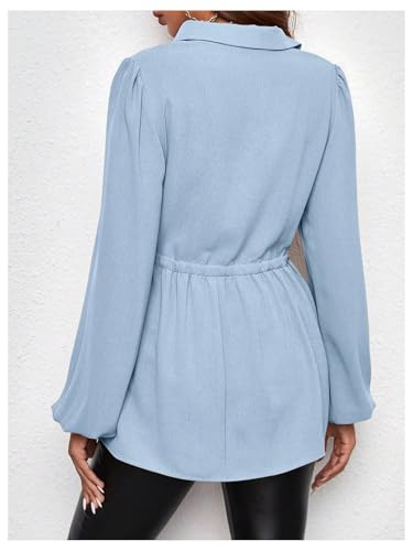 MakeMeChic Women's Maternity Blouse Long Sleeve Belted Button Down Tops - color: Blue, size: Large