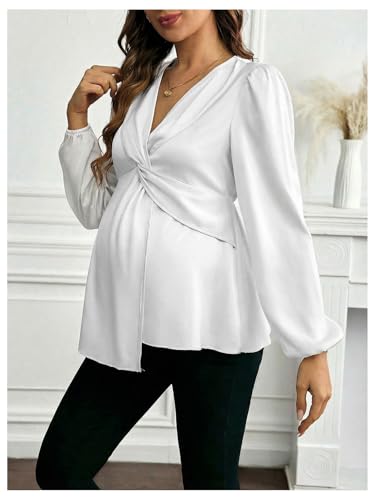 MakeMeChic Women's Maternity Shirts Blouse Satin Work Clothes Babydoll Tops - color: White, size: Small