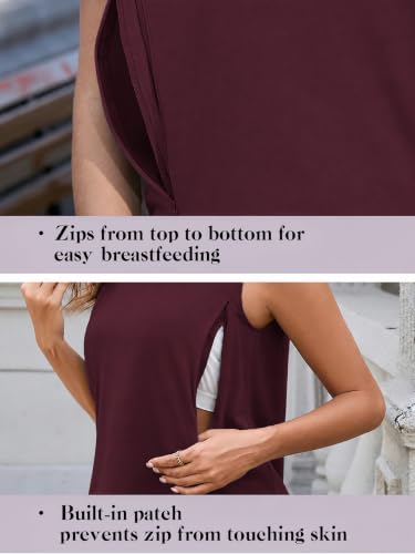 Ecavus 3-Pack Nursing Tank Tops, Hidden Zippers Breastfeeding Shirts - color: Heather Wine+heather Green+black, size: Small