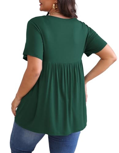 POSESHE Womens Plus Size Tops 2026 Summer Short Sleeves Tunic Tops - color: Green, size: Large Plus