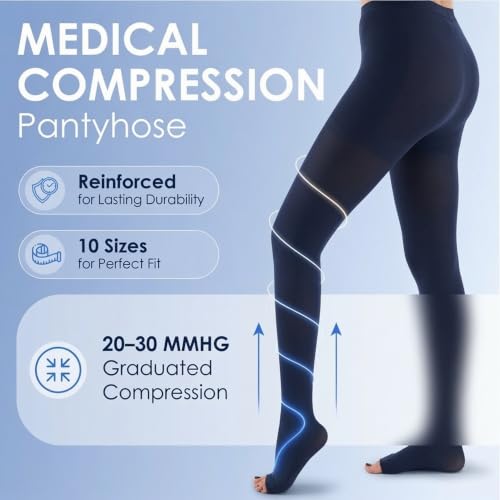 ABSOLUTE SUPPORT Compression Pantyhose 20-30mmHg, Opaque, Navy, Small - color: Navy, size: Small