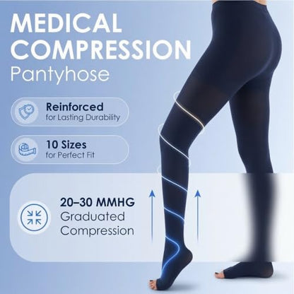 ABSOLUTE SUPPORT Compression Pantyhose 20-30mmHg, Opaque, Navy, Small - color: Navy, size: Small