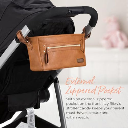 Itzy Ritzy Adjustable Stroller Caddy & Organizer Bag, Easy Attach (Cognac) - color: Cognac