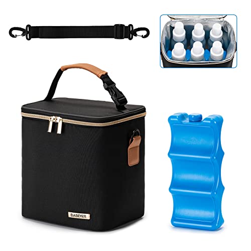 Breastmilk Cooler Bag with Ice Pack Fits 6 Baby Bottles Up to 9 Ounce, Baby Bottle Bag with Shoulder Strap for Nursing Mom Daycare, Black - color: Black, size: Fits 6 Baby Bottles Up to 9 Ounce