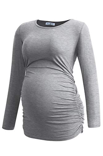Smallshow Women's 4 Pack Maternity Shirts Long Sleeve - color: Army Green-black-deep Grey-light Grey(4 Pack), size: Large