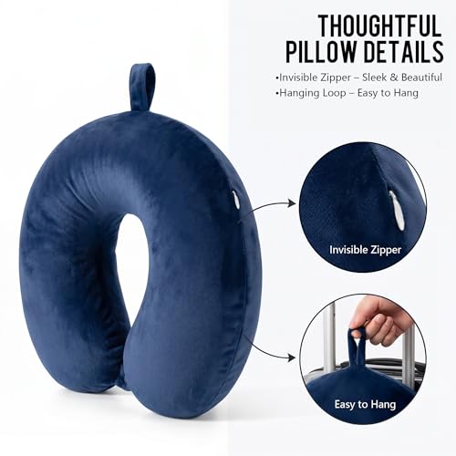 Travel Neck Pillow for Airplane with Pure Memory Foam(Dark Blue) - color: Dark Blue