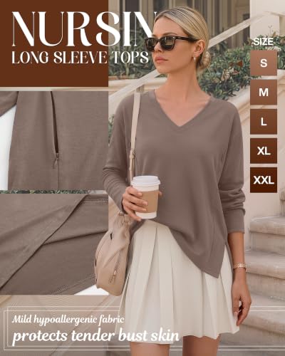 Riyiper 3 Pack Women's Nursing Shirts for Breastfeeding - color: Coffee, Cream, Dark Green, size: XX-Large