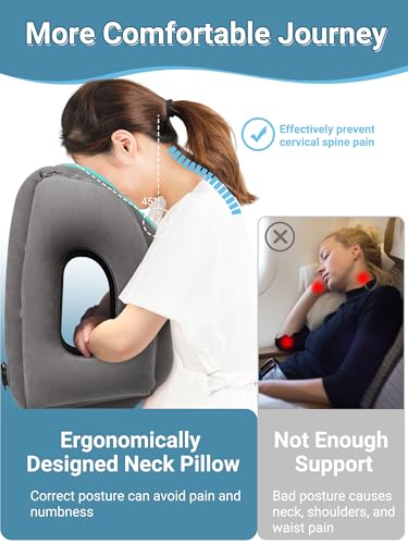 Maliton Inflatable Travel Pillow for Airplane (Dark Grey) - color: Dark Gray