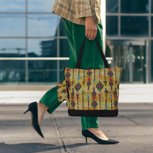 NGIL Medium Canvas Tote Bag with Coin Purse - color: Boho Tribal-black