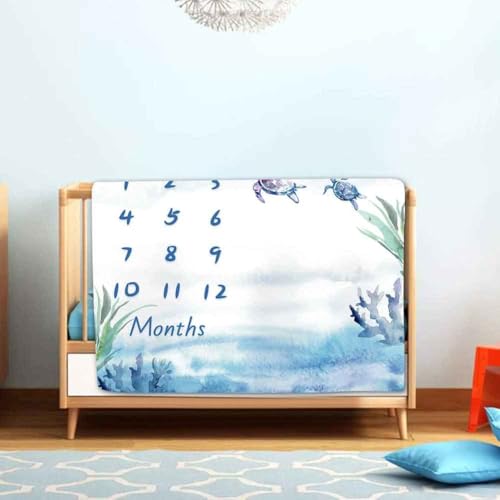 Ocean Turtle Milestone Blanket, Monthly Photography Backdrop, 48x40In