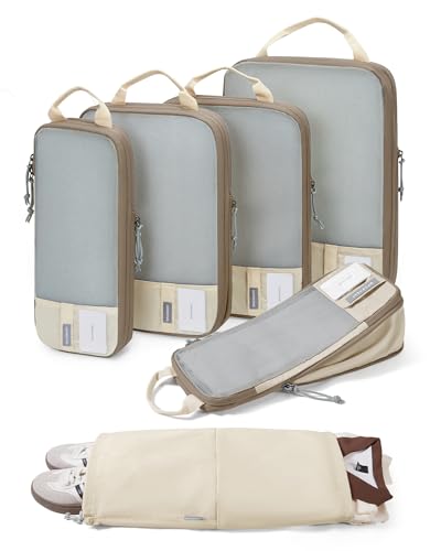 BAGSMART Compression Packing Cubes for Travel Essentials - color: Antique White, size: Set of 6