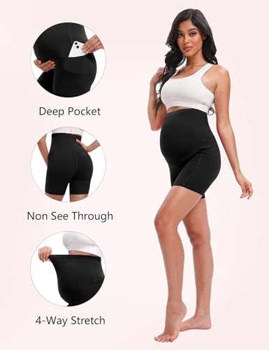 Siimcuzy 4 Pack Women's Maternity Shorts with Pockets Over the Belly - color: 4 Black, size: Medium