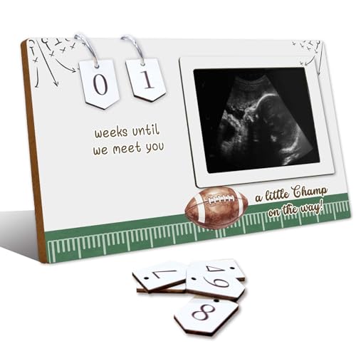Football Baby Shower Decorations,Baby Sonogram Picture Frame, Ultrasound Photo Frame with Sports Babies Countdown Weeks,Great Gifts for Expecting Football Fans,Little MVP Gender Reveal Decorations - size: football