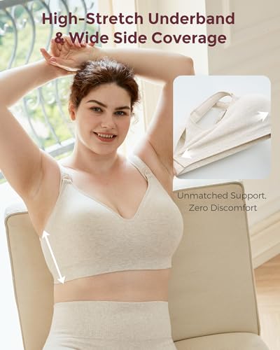 Momcozy Busty U.S. Cotton Nursing Bras for Breastfeeding Maternity Bra - color: Oatmeal, size: Large