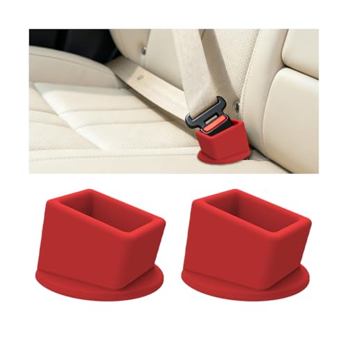 2PCS Car Seat Belt Buckle Holder, Silicone Vehicle Rear & Front Seatbelt Buckle Booster for Easy Access, Automotive Interior Safetybelt Fixer Cover, Universal for SUV Sedan Truck (Red) - color: Red