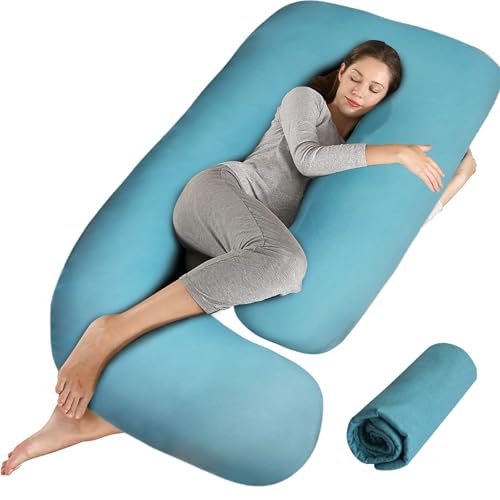 Pregnancy Pillow Cover (ONLY Pillowcase) - G Shaped Pillow Case - Maternity Body Pillow Cover - Removable Soft Cotton Cover (Blue) - color: Blue