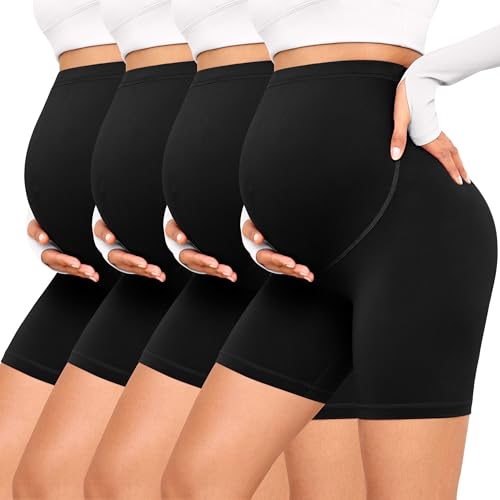 VALANDY Creamlush 4 Pack Maternity Shorts Over the Belly 5"/8" - color: 4 Packs - Black*4, size: Medium