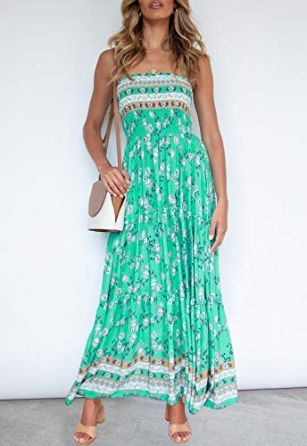 ZESICA Women's 2026 Summer Boho Strapless Maxi Dresses - color: Aqua, size: X-Large