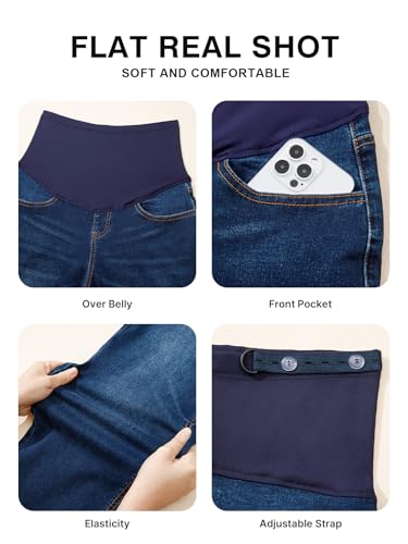 BLENCOT Women's Over Belly Maternity Ankle Jeans Stretchy Denim Pants - color: Dark Blue, size: Medium