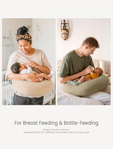 lulumoon Muslin Nursing Pillow Covers: with Strap for Snug Fit & No Sliding - color: Cream & Olive
