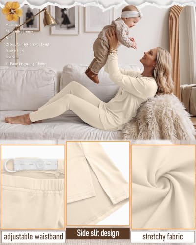 Neer 2 Pack Maternity Pajama Sets 2 Piece Outfits - color: Apricot, Black, size: X-Large
