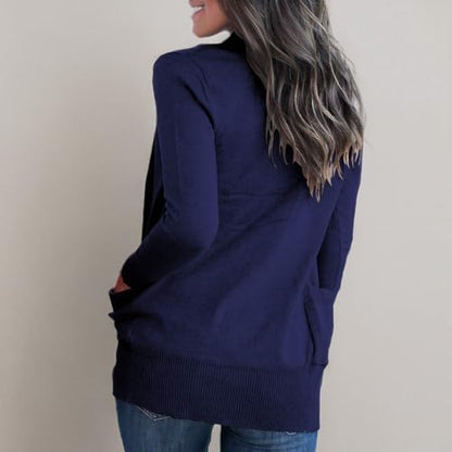VOIANLIMO Women's Open Front Long Sleeve Cardigan with Pockets - color: 2-navy Blue, size: Large