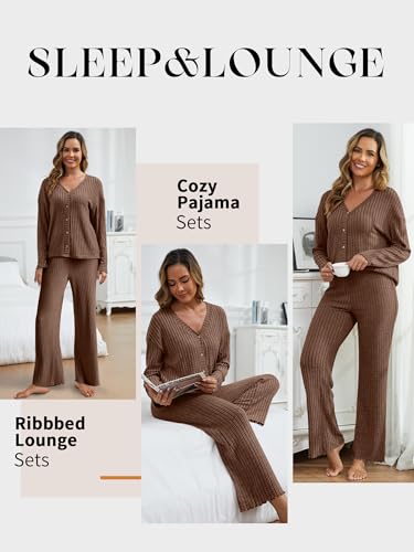 ANRABESS Womens Lounge Set 2 Piece Pajama Sets Ribbed Knit Matching Set - color: Brown, size: Medium