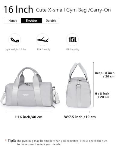 16" Gym Bag for Women,with Shoes Compartment and Waterproof Pocket(Grey) - color: Grey, size: 16" Small Size