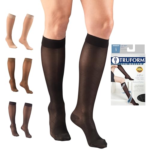 Truform Sheer Compression Stockings, 15-20 mmHg, Women's Knee High Length, Diamond Pattern, Black, Medium - color: Black, size: Medium (1 Pair), style: Diamond Pattern