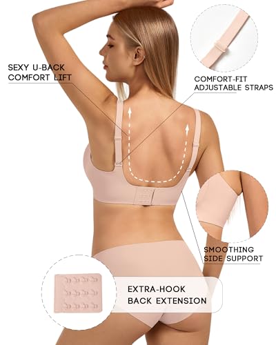 VQJ Women's Wireless Push Up Bra, Jelly Seamless Full Coverage T-Shirt Bra - color: Blush Pink, size: Medium