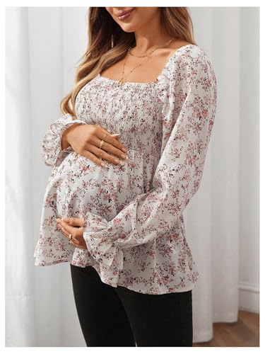 MakeMeChic Women's Maternity Blouse Long Sleeve Ruffle Peplum Dressy Shirts - color: Multicolor, size: Small
