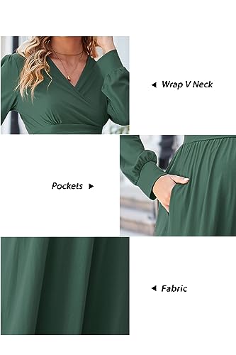 OUGES Women's Wrap Pregnancy Maxi V Neck Fall Baby Shower Maternity Dress - color: Dark Green, size: Medium