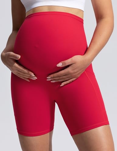 POSHDIVAH Creamluxe Maternity Biker Shorts with Pockets 6"/8" - color: Scarlet, size: Medium