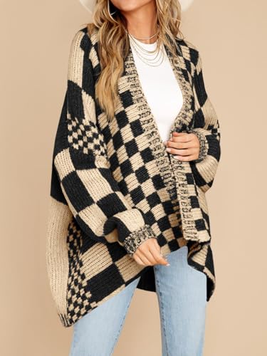 Saodimallsu Womens Checkered Cardigan Sweater - color: Apricot, size: Large