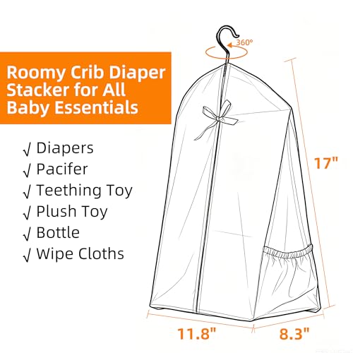 Hanging Diaper Stacker Organizer for Crib, Roomy Storage Caddy, 1PK - color: Gray