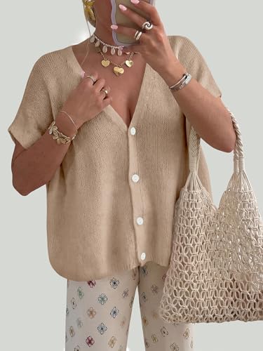 PRETTYGARDEN Womens 2026 Summer Oversized Cardigans Sweaters - color: Khaki, size: XX-Large