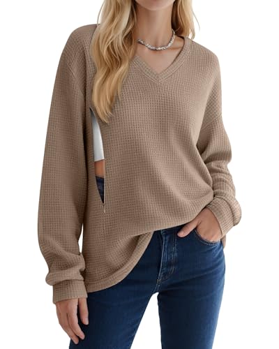 Women’s Waffle Knit Nursing Shirts Regular Fit - color: Coffee, size: XX-Large