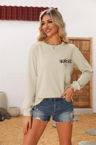 Nurse Sweatshirts for Women Nurse Inspire Love Heal Inspirational Pullovers - color: Khaki, size: Medium