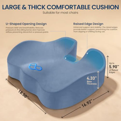BlissTrends Extra Thick Seat Cushion for Office Chair & Car Seat, LightBlue - color: Light Blue, size: XX-Large