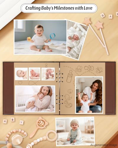 Leather Baby Scrapbook Album, Baby Memory Keepsake for New Moms & Dads - color: Black
