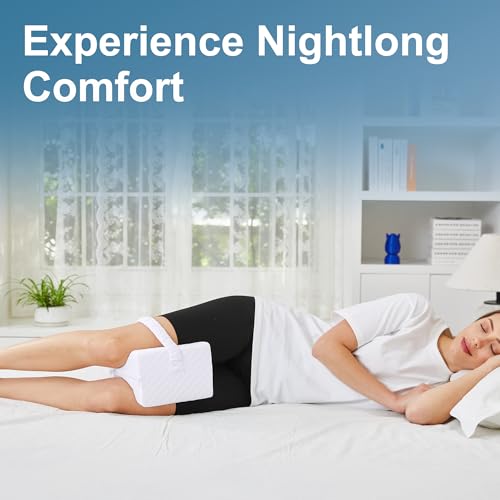 UJPFEO Knee Pillow for Side Sleepers, Memory Foam Leg Support with Strap - color: Natural White